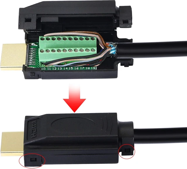 Alt view image 3 of 7 - SinLoon HDMI Solderless Adapter Gold Plated HDMI Extension Cable Connector Signals Terminal Breakout Board Free Welding Connector with Plastic Cover Screwdriver
