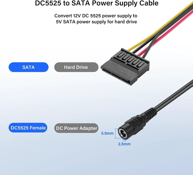 Alt view image 2 of 7 - SinLoon DC5525 to SATA IDE Hard Drive Power Supply Cable DC 5.5x2.5mm Female to SATA Female Extension Cable with Step-Down Voltage Regulator (1 to 4)