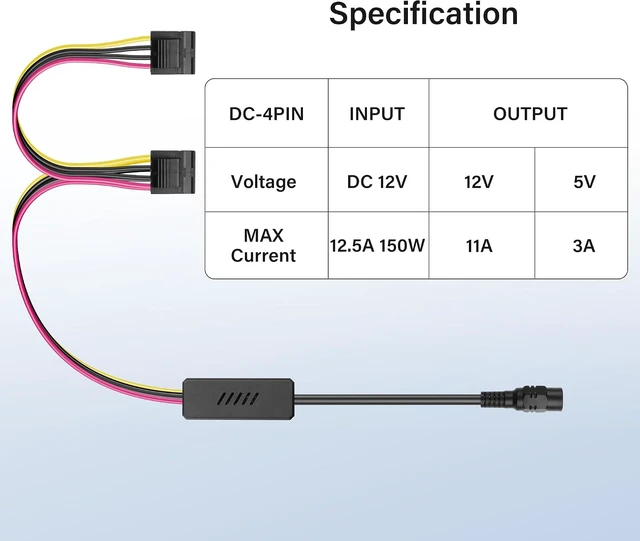Alt view image 6 of 7 - SinLoon DC5525 to IDE 4 Pin Power Supply Cable DC 5.5x2.5mm Female to LP4 IDE 4 Pin Female Extension Cable for PC Fan (1 to 2)