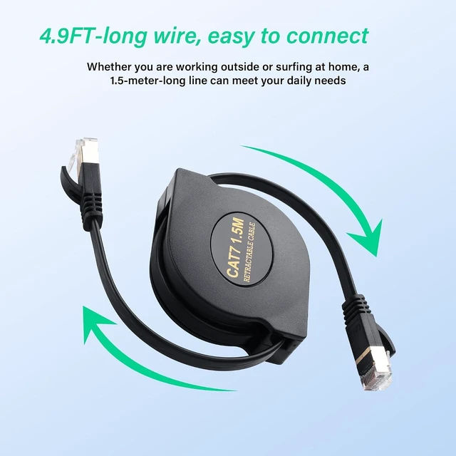 Alt view image 4 of 7 - SinLoon Cat7 Retractable Ethernet Cable 4.9Ft RJ45 CAT7 Flat Network Cable High Speed for LAN, Internet, Gaming 1.5M