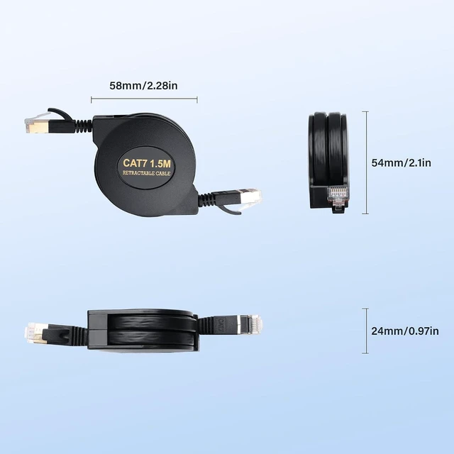 Alt view image 7 of 7 - SinLoon Cat7 Retractable Ethernet Cable 4.9Ft RJ45 CAT7 Flat Network Cable High Speed for LAN, Internet, Gaming 1.5M