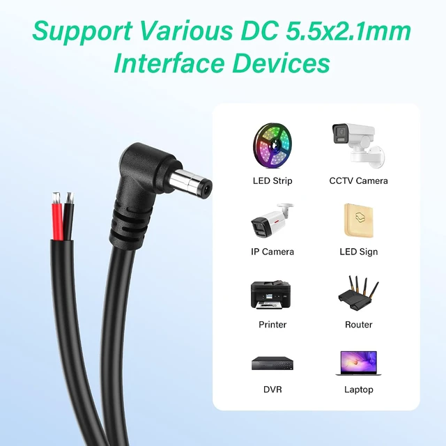 Alt view image 5 of 7 - SinLoon 2 Pack 14AWG DC5521 Power Pigtails Cable 12V/24V (0.3M/1Ft)