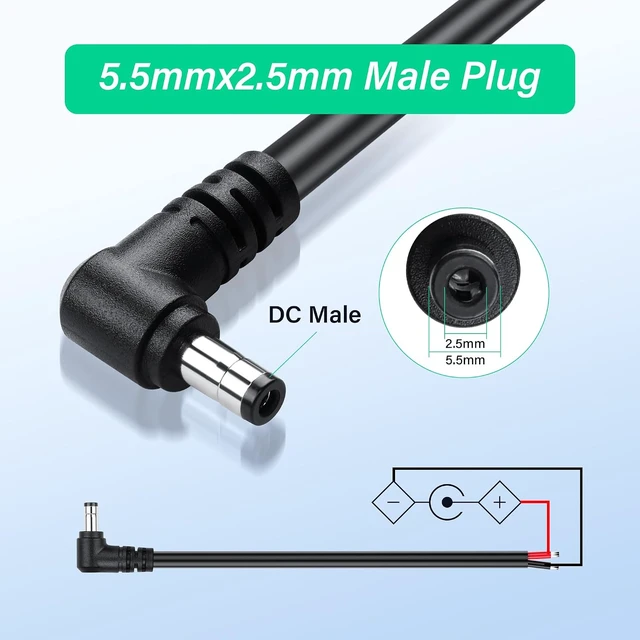 Alt view image 2 of 7 - SinLoon 2 Pack 14AWG DC5525 Power Pigtails Cable 12V/24V (1M/3.3Ft)