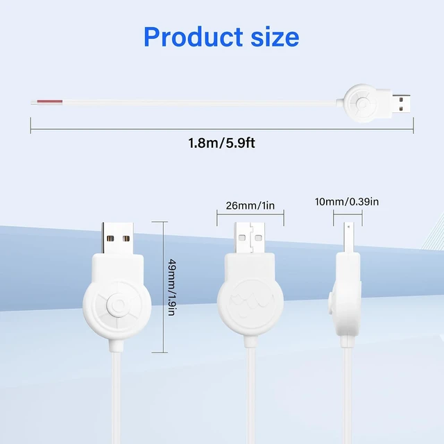 Alt view image 7 of 7 - SinLoon USB Dimmer Switch Cable White Stepless Dimming 5V2A Power Cord with On/Off Switch, USB Male to Tinned Bare Wires, Single-Button Control for LED Strip/Table Lamp/Night Light (1.5M/5PCS)