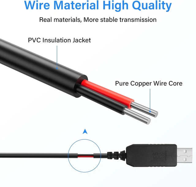 Alt view image 2 of 7 - SinLoon DC Boost Cable - 3 Pack USB 5V to 12V Step Up Converter, USB 2.0 Male to Bare Core - Suitable for Cameras, Mini Speakers etc (0.9m)