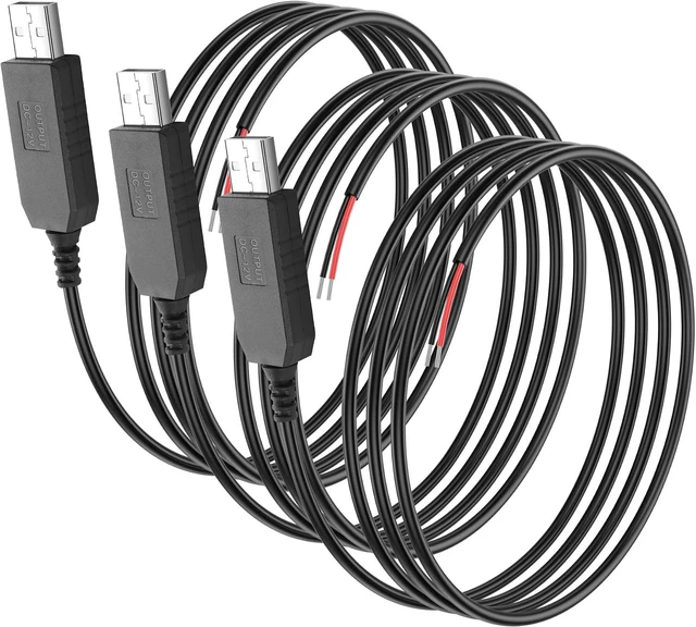 Main image of SinLoon DC Boost Cable - 3 Pack USB 5V to 12V Step Up Converter, USB 2.0 Male to Bare Core - Suitable for Cameras, Mini Speakers etc (0.9m)