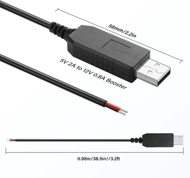 Alt view image 6 of 7 - SinLoon DC Boost Cable - 3 Pack USB 5V to 12V Step Up Converter, USB 2.0 Male to Bare Core - Suitable for Cameras, Mini Speakers etc (0.9m)