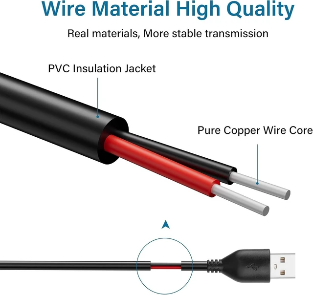 Alt view image 3 of 7 - SinLoon DC boost cable 20AWG USB 5V to 12V boost converter, USB2.0 male to bare wire boost cable suitable for cameras, mini speakers, USB fans, etc. - 1M