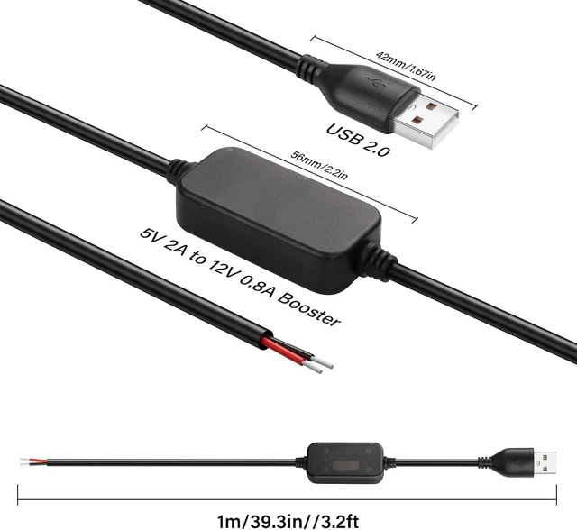 Alt view image 5 of 7 - SinLoon DC boost cable 20AWG USB 5V to 12V boost converter, USB2.0 male to bare wire boost cable suitable for cameras, mini speakers, USB fans, etc. - 1M