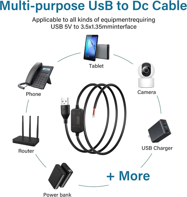 Alt view image 4 of 7 - SinLoon DC boost cable 20AWG USB 5V to 12V boost converter, USB2.0 male to bare wire boost cable suitable for cameras, mini speakers, USB fans, etc. - 1M