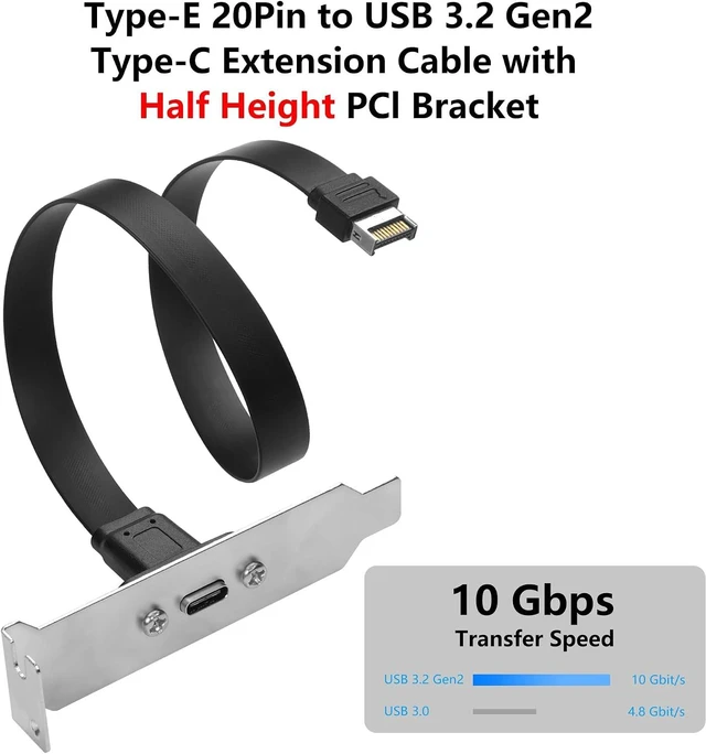 Alt view image 5 of 7 - SinLoon USB 3.1 Front Panel Header Type-C Extension Cable with Panel Mount Screw 10 Gbps Type-E 20Pin Male to USB-C Female Adapter Cable with Half Height Bracket,30cm/11.8inch (Half Height 1 Port)