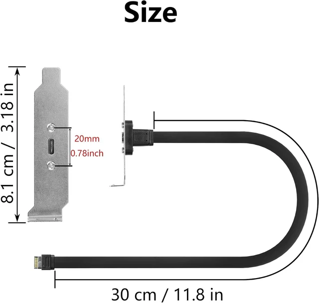 Alt view image 6 of 7 - SinLoon USB 3.1 Front Panel Header Type-C Extension Cable with Panel Mount Screw 10 Gbps Type-E 20Pin Male to USB-C Female Adapter Cable with Half Height Bracket,30cm/11.8inch (Half Height 1 Port)
