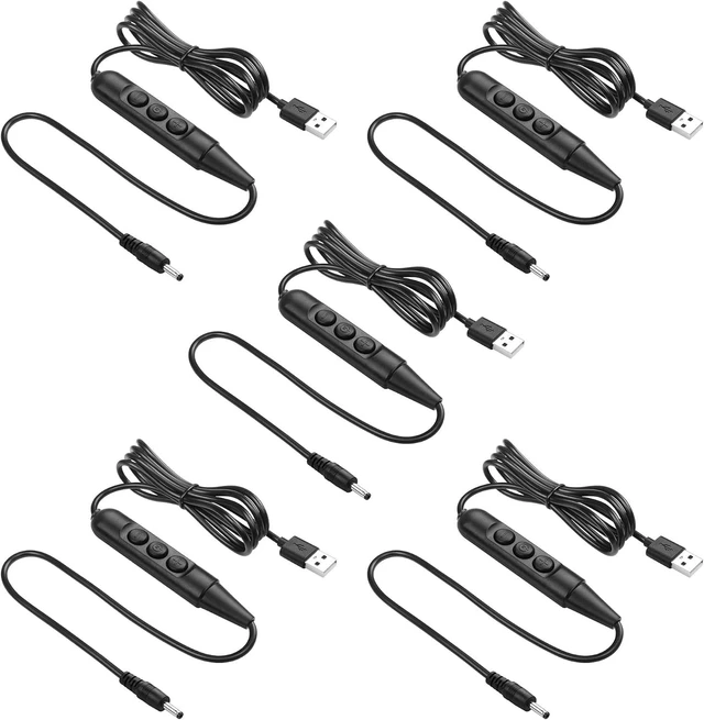 Main image of SinLoon USB Male with On/Off Switch to DC35135 Male Cable, USB 2.0 to DC 3.5mm x 1.35mm 6-Speed Dimming Switch Power Cable, for LED Strips Little Table Lamp and Other 5V Devices 5Pcs 1.5M/4.9FT