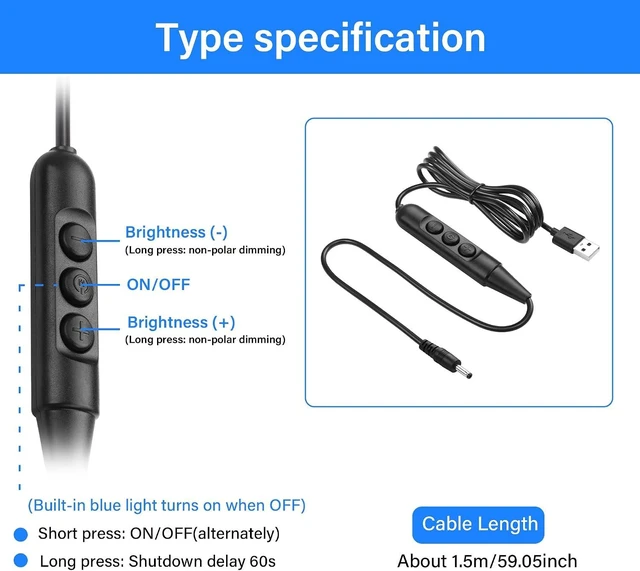 Alt view image 3 of 7 - SinLoon USB Male with On/Off Switch to DC35135 Male Cable, USB 2.0 to DC 3.5mm x 1.35mm 6-Speed Dimming Switch Power Cable, for LED Strips Little Table Lamp and Other 5V Devices 5Pcs 1.5M/4.9FT