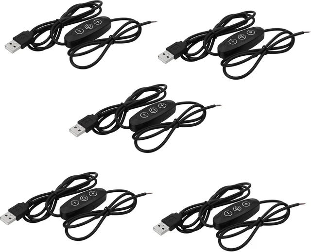 Main image of SinLoon USB Male with ON/Off Switch to Stripped Ends, USB 2.0 9-Speed Dimming Switch Power Cable, for LED Strips Little Table Lamp and Other 5V Devices 5PCS (1.5M/4.9FT)