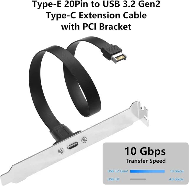 Alt view image 6 of 7 - SinLoon USB 3.1 Front Panel Header Type-C Extension Cable with Panel Mount Screw 10 Gbps Type-E 20Pin Male to USB-C Female Adapter Cable with Full Height Bracket,30cm/11.8inch (1 Port)