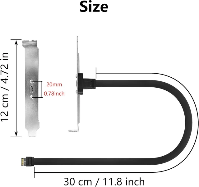 Alt view image 7 of 7 - SinLoon USB 3.1 Front Panel Header Type-C Extension Cable with Panel Mount Screw 10 Gbps Type-E 20Pin Male to USB-C Female Adapter Cable with Full Height Bracket,30cm/11.8inch (1 Port)