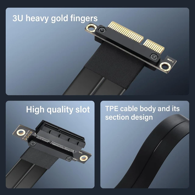 Alt view image 6 of 7 - SinLoon PCIe 3.0 X4 Extension Cable PCI-E 4X Male to Female Riser Cable 20CM (180 Degree)
