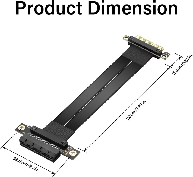 Alt view image 7 of 7 - SinLoon PCIe 3.0 X4 Extension Cable PCI-E 4X Male to Female Riser Cable 20CM (180 Degree)