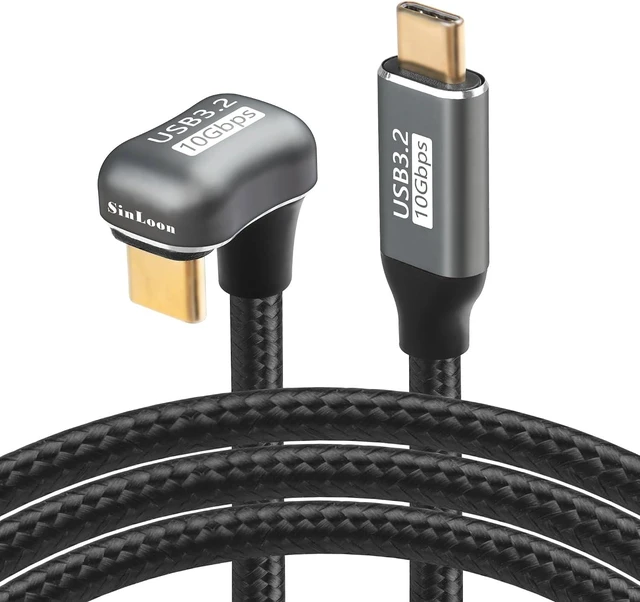 Main image of SinLoon USB-C Cable 100W U Shaped Back Angled 3.2 Type C Male to Female Data Extension 10Gbps Nylon Braided Cord Fast Charging for USB-C Devices (3.3ft)