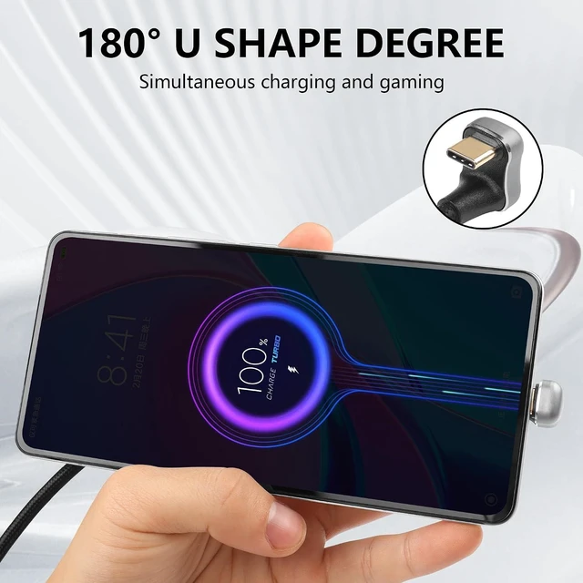 Alt view image 7 of 7 - SinLoon USB-C Cable 100W U Shaped Back Angled 3.2 Type C Male to Female Data Extension 10Gbps Nylon Braided Cord Fast Charging for USB-C Devices (3.3ft)
