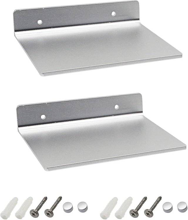 Main image of SinLoon 6 Inch Small Shelf in Flat Satin Aluminum Bathroom Shelf Wall Mount for Small Speaker Smartphone, Tablet, Toiletries Silver 2 Pack