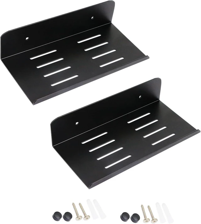 Main image of SinLoon 7.8 Inch Small Shelf in Flat Satin Aluminum Bathroom Shelf Wall Mount for Small Speaker Smartphone, Tablet, Toiletries Black 2 Pack