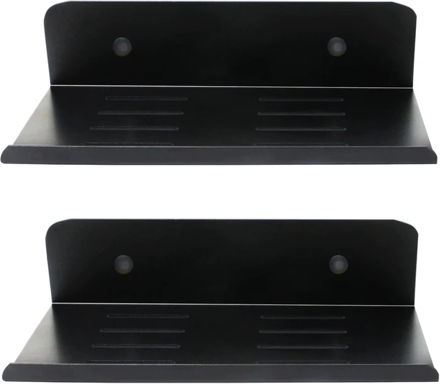Alt view image 4 of 7 - SinLoon 7.8 Inch Small Shelf in Flat Satin Aluminum Bathroom Shelf Wall Mount for Small Speaker Smartphone, Tablet, Toiletries Black 2 Pack