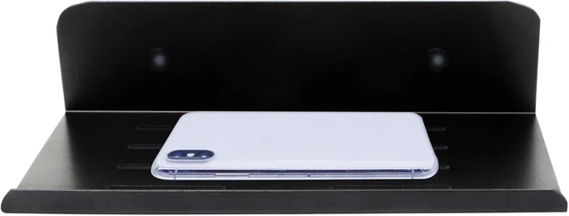 Alt view image 5 of 7 - SinLoon 7.8 Inch Small Shelf in Flat Satin Aluminum Bathroom Shelf Wall Mount for Small Speaker Smartphone, Tablet, Toiletries (Black)