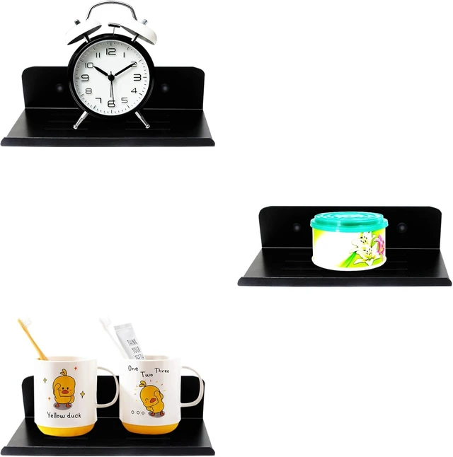 Alt view image 6 of 7 - SinLoon 7.8 Inch Small Shelf in Flat Satin Aluminum Bathroom Shelf Wall Mount for Small Speaker Smartphone, Tablet, Toiletries (Black)