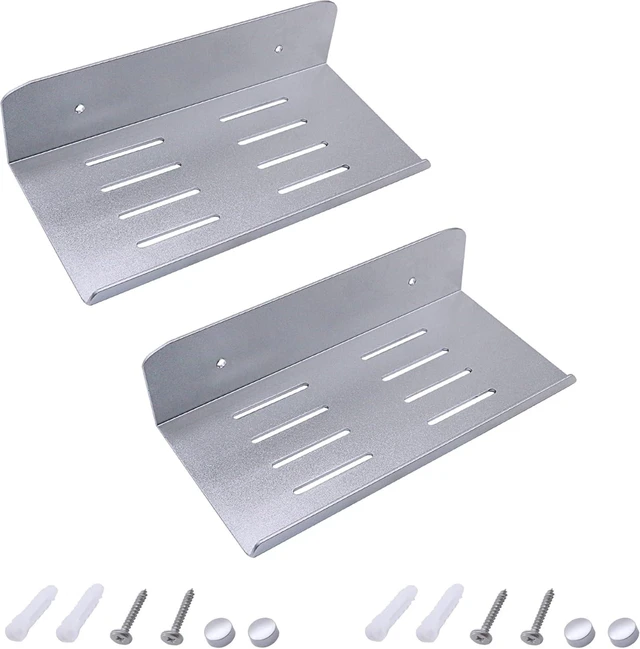 Main image of SinLoon 7.8 Inch Small Shelf in Flat Satin Aluminum Bathroom Shelf Wall Mount for Small Speaker Smartphone, Tablet, Toiletries Silver 2 Pack