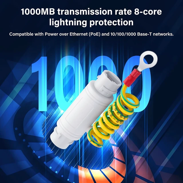 Alt view image 3 of 7 - SinLoon RJ45 PoE Extender - 10/100/1000Mbps Gigabit IP66 Waterproof, 5kA Lightning Protection, Outdoor PoE Repeater to Extend PoE Distance up to 250m