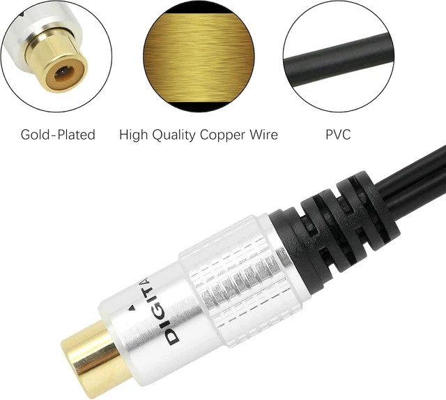 Alt view image 4 of 7 - SinLoon Aluminium Alloy RCA Y-Splitter, Single to Dual RCA Digital Coaxial Splitter, Gold Plated Adapter Audio Cable