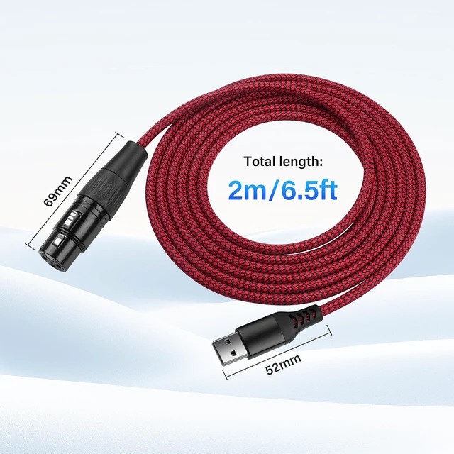 Alt view image 3 of 7 - SinLoon XLR to USB Microphone Cable 3-Pin XLR Female to USB-A Adapter 2m/6.5FT Braided Audio Cable for PCRecording Device Connection