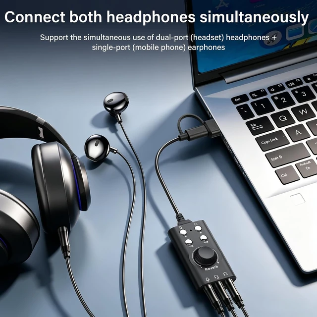 Alt view image 3 of 7 - SinLoon USB Sound Card USBA & USBC to 3.5mm External Stereo Audio Adapter
