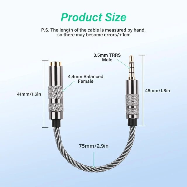 Alt view image 2 of 7 - SinLoon 4.4mm Female to 3.5mm TRRS Male Audio Adapter Cable, Gold Plated OFC Braided Converter, Support Microphone for HiFi DAP & Calls (Cool Grey)