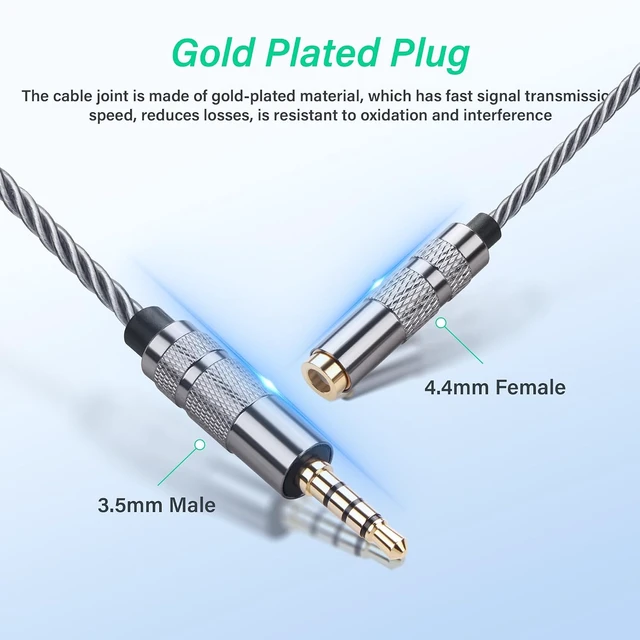 Alt view image 4 of 7 - SinLoon 4.4mm Female to 3.5mm TRRS Male Audio Adapter Cable, Gold Plated OFC Braided Converter, Support Microphone for HiFi DAP & Calls (Cool Grey)