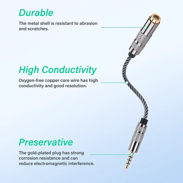 Alt view image 5 of 7 - SinLoon 4.4mm Female to 3.5mm TRRS Male Audio Adapter Cable, Gold Plated OFC Braided Converter, Support Microphone for HiFi DAP & Calls (Cool Grey)