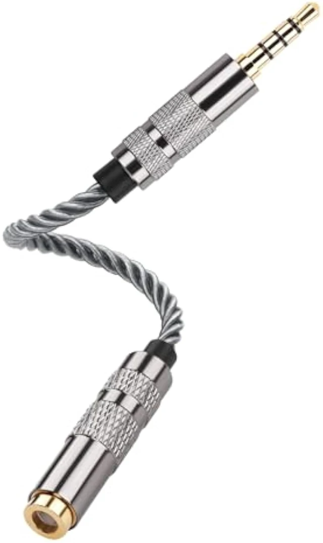 Alt view image 7 of 7 - SinLoon 4.4mm Female to 3.5mm TRRS Male Audio Adapter Cable, Gold Plated OFC Braided Converter, Support Microphone for HiFi DAP & Calls (Cool Grey)