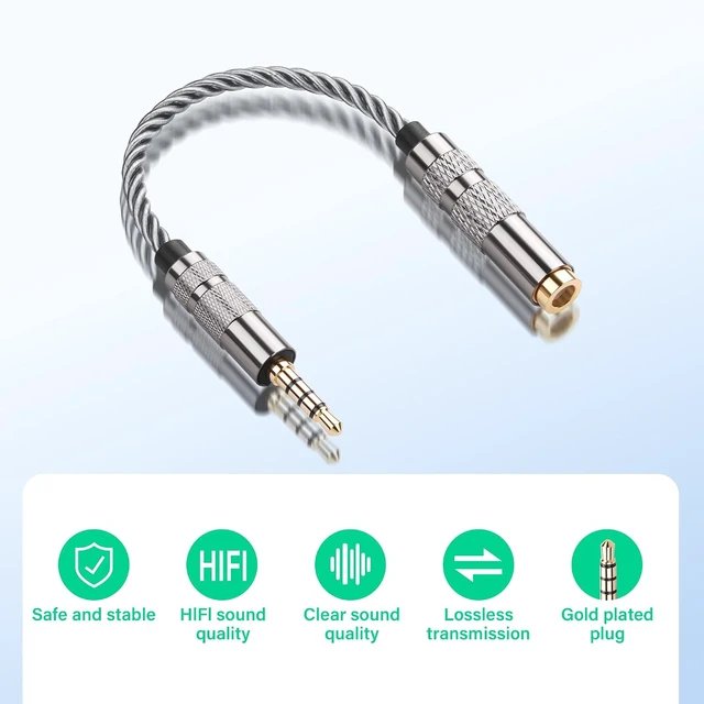 Alt view image 6 of 7 - SinLoon 4.4mm Female to 3.5mm TRRS Male Audio Adapter Cable, Gold Plated OFC Braided Converter, Support Microphone for HiFi DAP & Calls (Cool Grey)