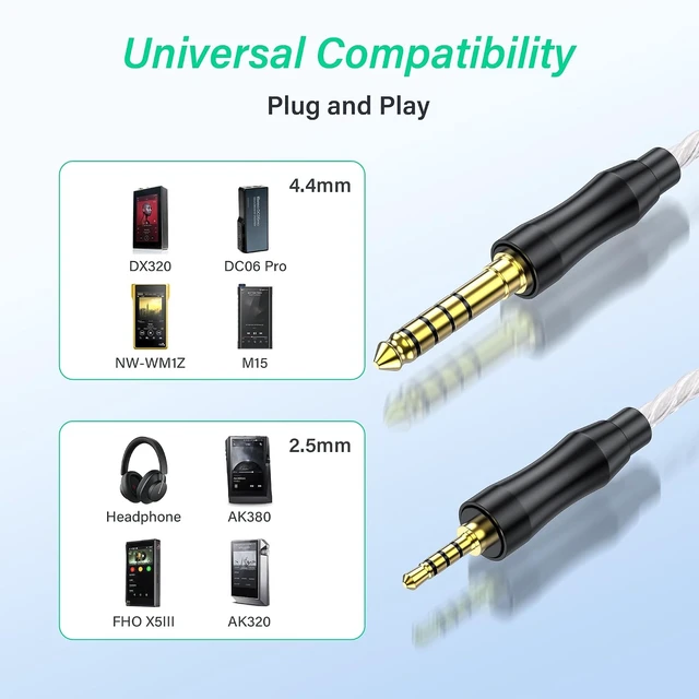Alt view image 4 of 7 - SinLoon 4.4mm Male to 2.5mm Male Balanced Audio Adapter Cable (White)
