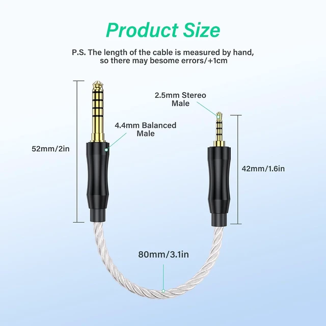 Alt view image 7 of 7 - SinLoon 4.4mm Male to 2.5mm Male Balanced Audio Adapter Cable (White)