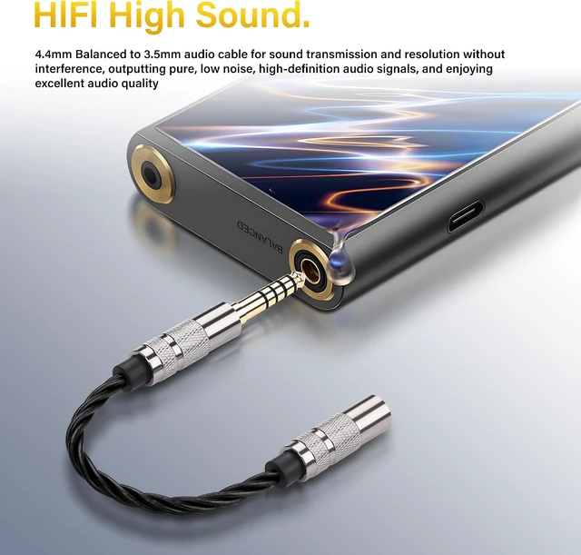 Alt view image 4 of 7 - SinLoon 4.4mm Male to 3.5mm Female Audio Adapter Cable, 15cm HiFi Short Cord, Oxygen-Free Copper Braided, Gold-Plated Balanced to Stereo Converter (Black)