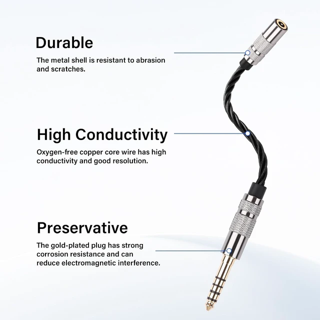 Alt view image 3 of 7 - SinLoon 4.4mm Male to 3.5mm Female Audio Adapter Cable, 15cm HiFi Short Cord, Oxygen-Free Copper Braided, Gold-Plated Balanced to Stereo Converter (Black)