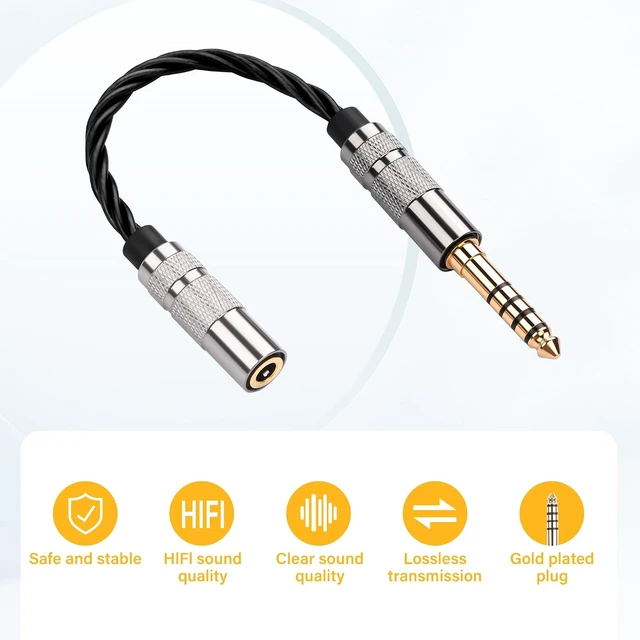 Alt view image 6 of 7 - SinLoon 4.4mm Male to 3.5mm Female Audio Adapter Cable, 15cm HiFi Short Cord, Oxygen-Free Copper Braided, Gold-Plated Balanced to Stereo Converter (Black)
