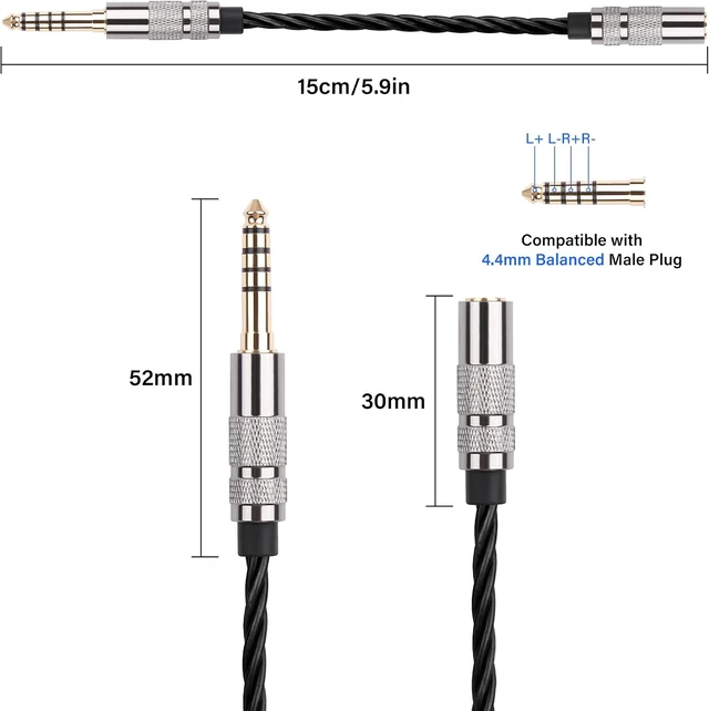 Alt view image 7 of 7 - SinLoon 4.4mm Male to 3.5mm Female Audio Adapter Cable, 15cm HiFi Short Cord, Oxygen-Free Copper Braided, Gold-Plated Balanced to Stereo Converter (Black)