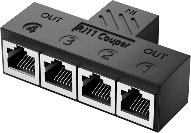 Main image of SinLoon RJ11 Coupler RJ11 Female to 4 Female 6P6C Telephone Inline Coupler Telephone Extension Adapter for Landline Fax Machine (1 to 4)