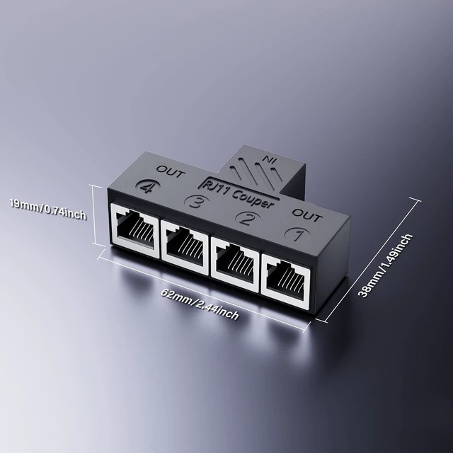 Alt view image 7 of 7 - SinLoon RJ11 Coupler RJ11 Female to 4 Female 6P6C Telephone Inline Coupler Telephone Extension Adapter for Landline Fax Machine (1 to 4)