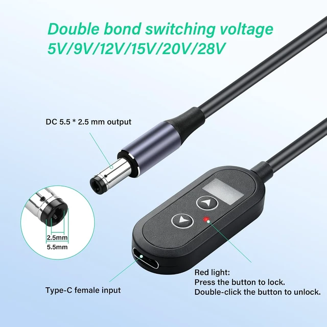 Alt view image 2 of 7 - SinLoon PD 140W USB C to DC5525 Converter Cable 20CM/0.65Ft