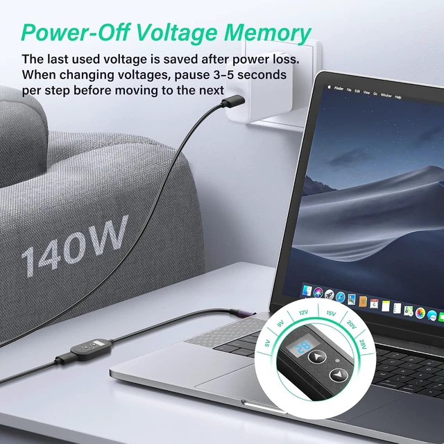 Alt view image 5 of 7 - SinLoon PD 140W USB C to DC5525 Converter Cable 20CM/0.65Ft